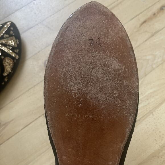 Vintage‎ Handmade Jutti Shoes Womens Size 7.5 Black Gold Beaded Pakistan Velvet - Picture 6 of 12